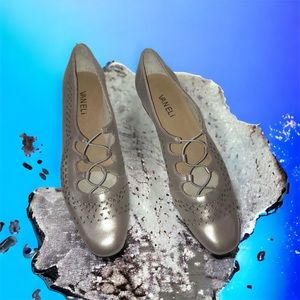 VANELI Fabra Laser Cut Oxford Flat Shoes Napa Leather 8.5 N Narrow Pewter NEW!!